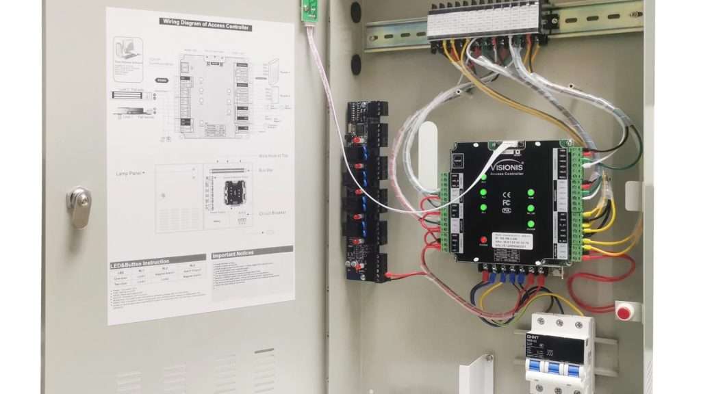 Electrical components and wiring of a magnetic door lock