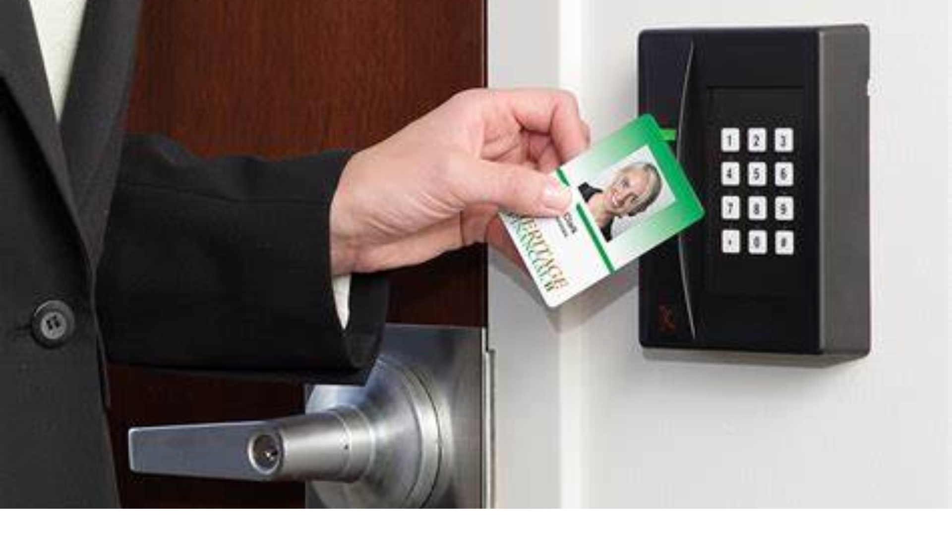 Lock replacement with a key card reader for employee access control.