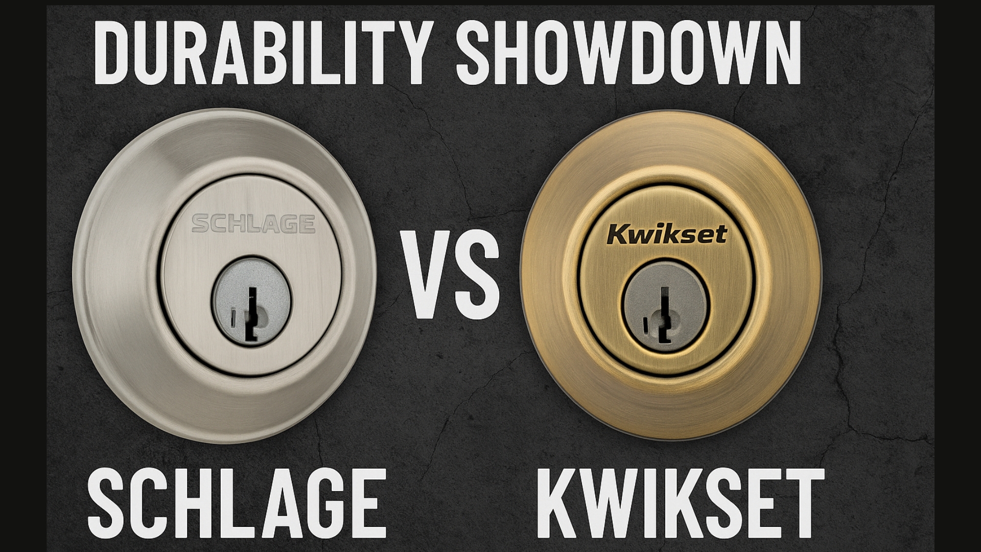 Side-by-side durability comparison between Schlage deadbolt and Kwikset lock.