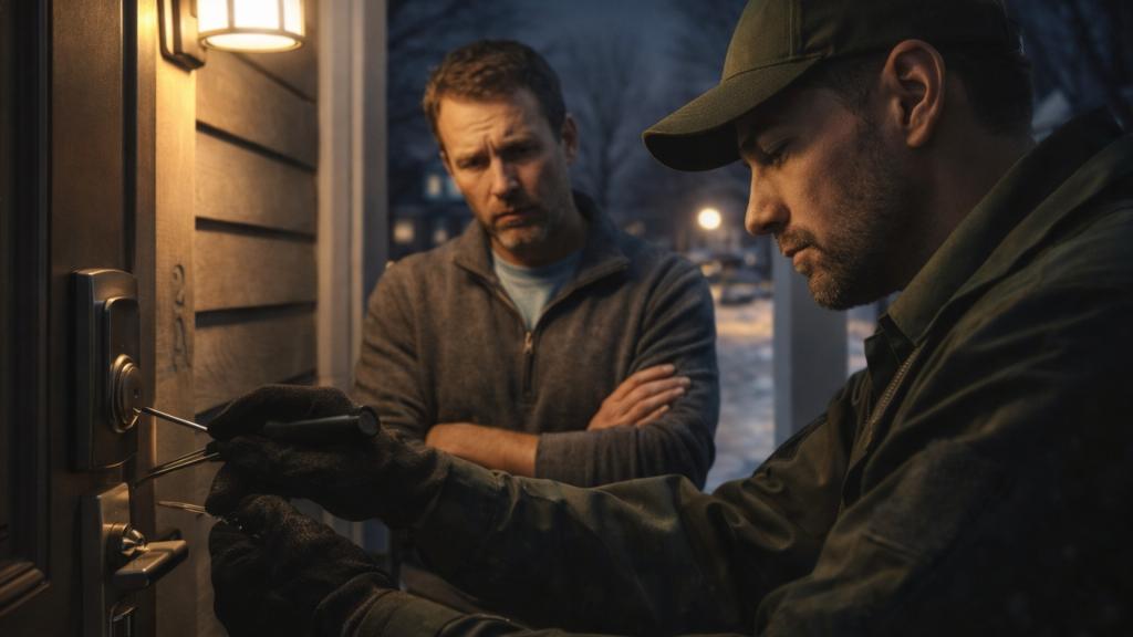 Emergency locksmith providing residential lock service at night