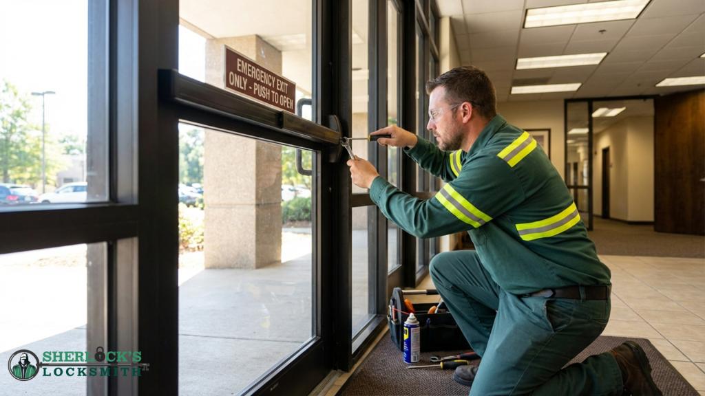 Panic bar repair service for emergency exit door